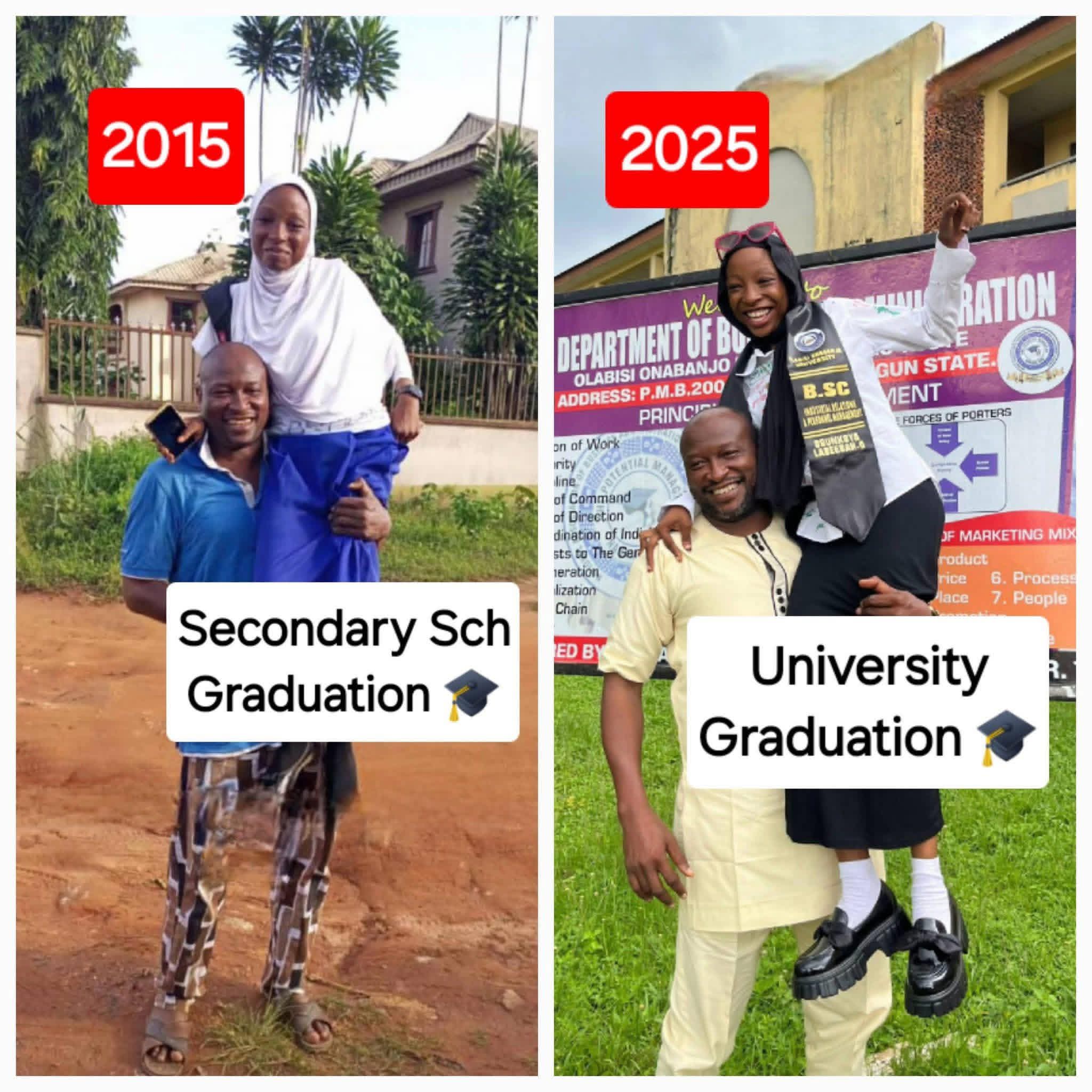 Father celebrates graduation. 
