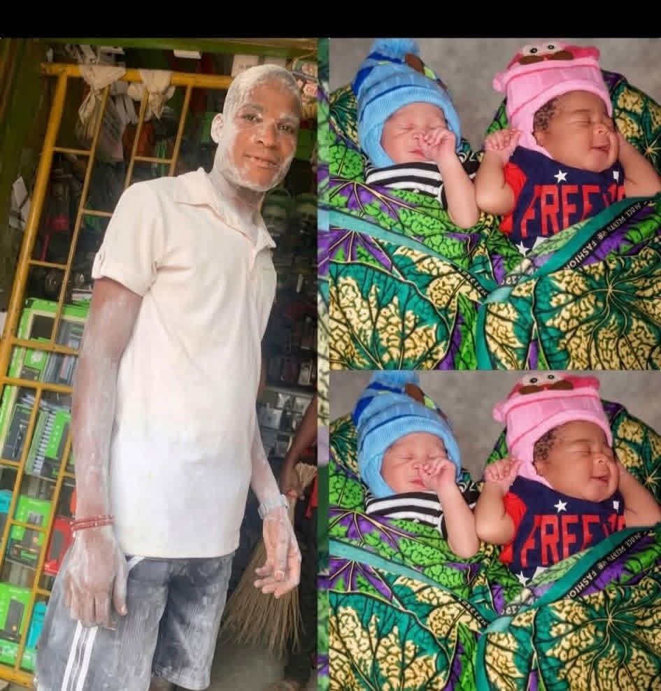 Nigerian Man celebrates double blessings after years of waiting. 