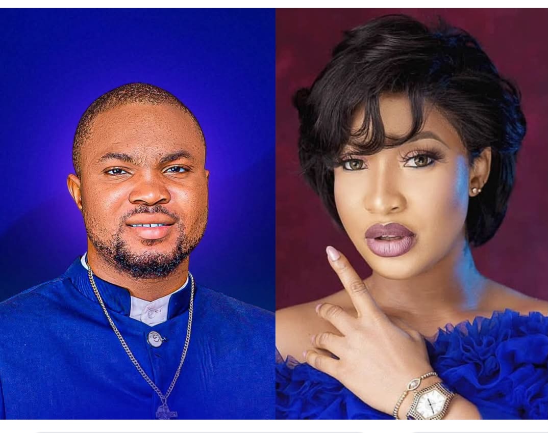 Drama as Prophet Nuel supports Actress Tonto Dike. 